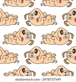 Seamless pattern, funny comical dogs on a white background. Baby background, textile, print, vector