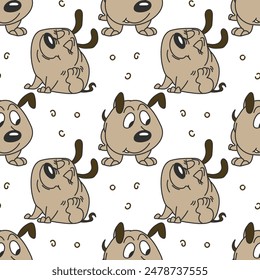 Seamless pattern, funny comical dogs on a white background. Baby background, textile, print, vector