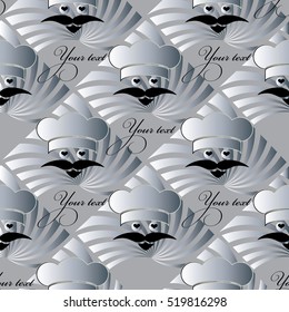 Seamless pattern with funny cook and place for your text. Restaurant menu background. Vector design for cafe, bistro, restaurant. Modern endless texture.