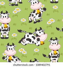 Seamless Pattern With Funny Cow - Vector Illustration, Eps
