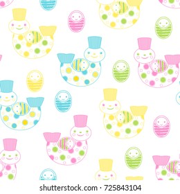 Seamless pattern with funny creatures and their little baby. Vector illustration.