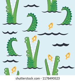 seamless pattern with funny crocodile