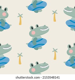 Seamless Pattern with funny Crocodile. Vector illustration. For greeting card, posters, banners, the card, printing on the pack, printing on clothes, fabric, wallpaper.