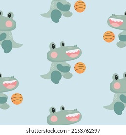 Seamless Pattern with funny Crocodile. Vector illustration. For greeting card, posters, banners, the card, printing on the pack, printing on clothes, fabric, wallpaper.