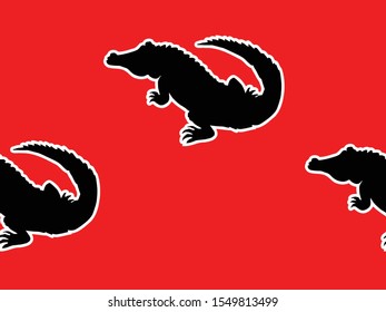Seamless pattern with funny crocodile in zine style. Motives of art, pop, culture, nature