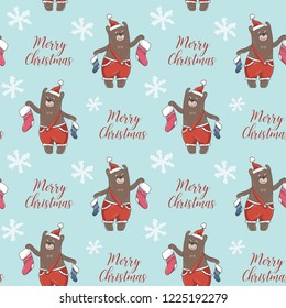 Seamless pattern with funny cute cartoon bears. Christmas wallpaper. Holiday background. Winter wrapping paper. 