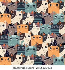 Patrón sin fisuras con gatos lindos divertidos. gato doodle. Ideal para tela, textil, envoltura, cubierta de libro, Fondo de pantalla. Ilustración vectorial