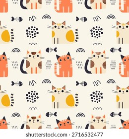 Padrão perfeito com gatos engraçados engraçados. Ótimo para tecido, têxtil, revestimento, papel de parede. Ilustração de vetor