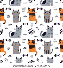 Padrão perfeito com gatos engraçados engraçados. Ótimo para tecido, têxtil, revestimento, papel de parede. Ilustração de vetor