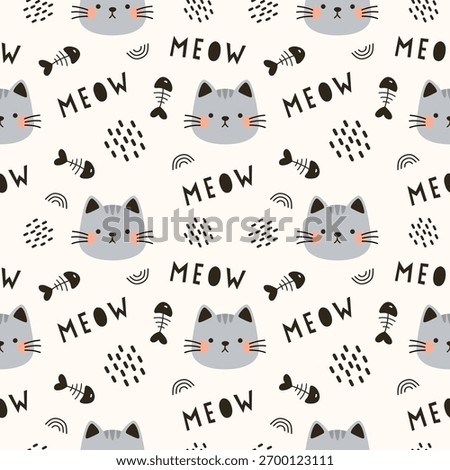 Seamless pattern with funny cute cats. Great for fabric, textile, wrapping, wallpaper. Vector Illustration