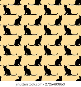 Nahtloses Muster mit lustigen süßen Kätzchen. Verschiedene Katzen auf buntem Hintergrund. Modedruck für Kinder, kindliche Textur. Vektorgrafik für Stoff, Textil, Tapete, Hauskleidung, Pyjama.