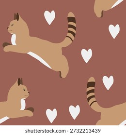 Patrón sin fisuras con gatitos lindos divertidos. Diferentes gatos sobre fondo de color. Estampado de moda para niños, textura infantil. Ilustración vectorial para tela, textil, Fondo de pantalla, ropa para el hogar, pijama.