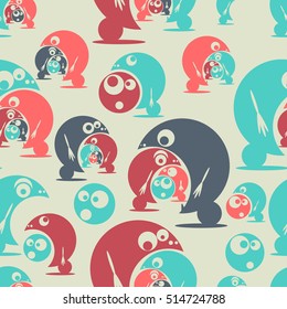 Seamless pattern with funny cute monsters. Vector illustration