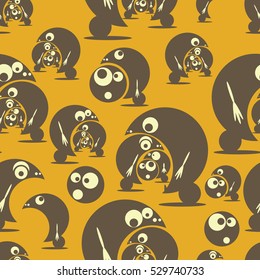 Seamless pattern with funny cute monsters. Vector illustration