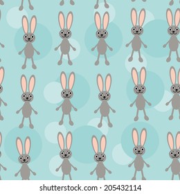 Seamless pattern with funny cute rabbits animal on a blue background. Vector