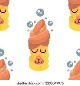 Seamless pattern of funny, funny, different llamas. Vector illustration in cartoon style for stickers, printing on textiles. Baby clothes. A lama with glasses and a hat.