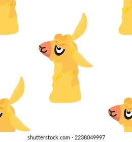 Seamless pattern of funny, funny, different llamas. Vector illustration in cartoon style for stickers, printing on textiles. Baby clothes. A lama with glasses and a hat.