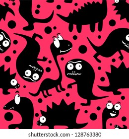 Seamless pattern with funny dinosaurs
