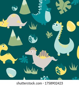 Seamless pattern with funny dinosaurs