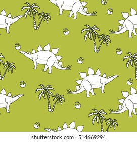 Seamless pattern with funny dinosaurs in cartoon. Baby background.