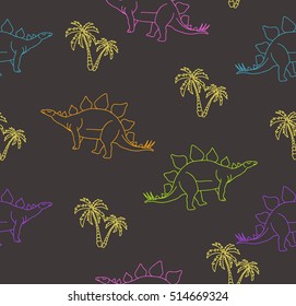 Seamless pattern with funny dinosaurs in cartoon. Baby background.
