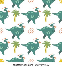 Seamless pattern with funny dinosaurs in hand drawn style. Creative childish texture. Great for fabric, textile. Isolated on white background vector illustration