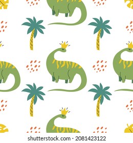 Seamless pattern with funny dinosaurs in hand drawn style. Creative childish texture. Great for fabric, textile. Isolated on white background vector illustration