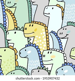 Seamless pattern with funny dinosaurs on background. kids Print for fashion clothes, fabric, t shirts