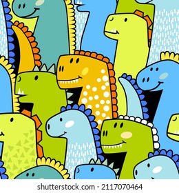 Seamless pattern with funny dinosaurs on background. kids Print for fashion clothes, fabric, t shirts