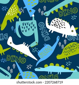 Seamless pattern with funny dinosaurs.Colorful  Background. Print for little kids