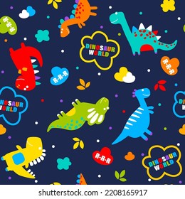 Seamless pattern with funny dinosaurs.Colorful  Background. Print for little kids