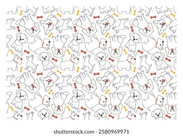 Seamless pattern with funny dogs - characters with happy faces. Vector pattern for fabric, cover, wrapping paper.
