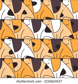 Seamless pattern with funny dogs in mosaic style. Design for children's youth and home fabrics. Design for stationery decoration. Flat vector illustration.