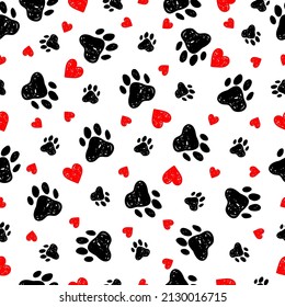 Seamless pattern with funny dogs on background with rainbow in vector. Background with cute pets dogs in scandinavian style. Template for children's clothing, fabric, wrapping paper.