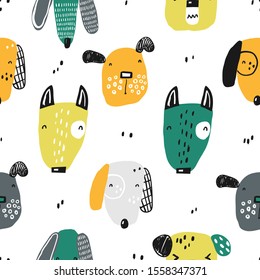 Seamless pattern with funny dogs. Perfect for kids apparel, fabric, textile, nursery decoration, wrapping paper