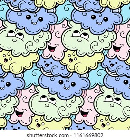 Seamless pattern with funny doodle clouds for prints, designs and coloring books. Vector kawaii illustration Seamless pattern with funny doodle clouds for prints, designs and coloring books. Vector kawaii illustration
