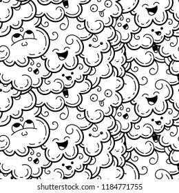 Seamless pattern with funny doodle clouds for prints, designs, cards and clothes. Vector kawaii illustration for coloring pages and books Seamless pattern with funny doodle clouds for prints, designs, cards and clothes. Vector kawaii illustration for coloring pages and books