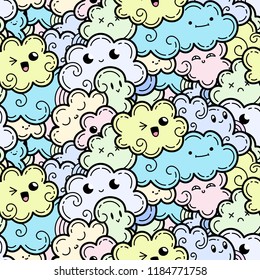 Seamless pattern with funny doodle clouds for prints, designs and coloring books. Vector kawaii illustration Seamless pattern with funny doodle clouds for prints, designs and coloring books. Vector kawaii illustration