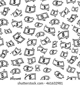 Seamless Pattern With Funny Doodle Money Rain