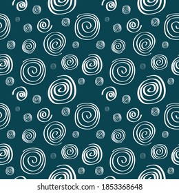 Seamless pattern: funny doodles with a white line on a blue background. flat vector.