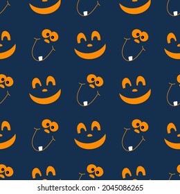 A seamless pattern with funny emotions or a pumpkin face silhouette. In the cartoon style of the Halloween holiday