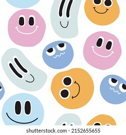 Seamless pattern with funny faces. Colorful trendy print. Vector hand drawn illustration.