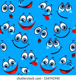 Seamless pattern - funny faces on a blue background 