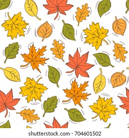 Seamless pattern with funny falling leaves. Vector illustration.