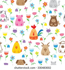 seamless pattern with funny farm animals