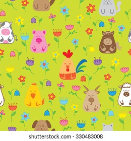 seamless pattern with funny farm animals