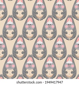 Seamless pattern with funny fat hares. vector.