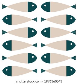 Seamless pattern with funny fishes. Creative Scandinavian texture for fabric, packaging, textile, wallpaper, clothing. Vector illustration isolated on white background.