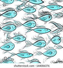 Seamless pattern with funny fishes for your design