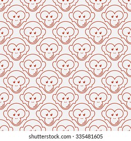 Seamless pattern with funny flat cartoon red monkey heads. Vector illustration.